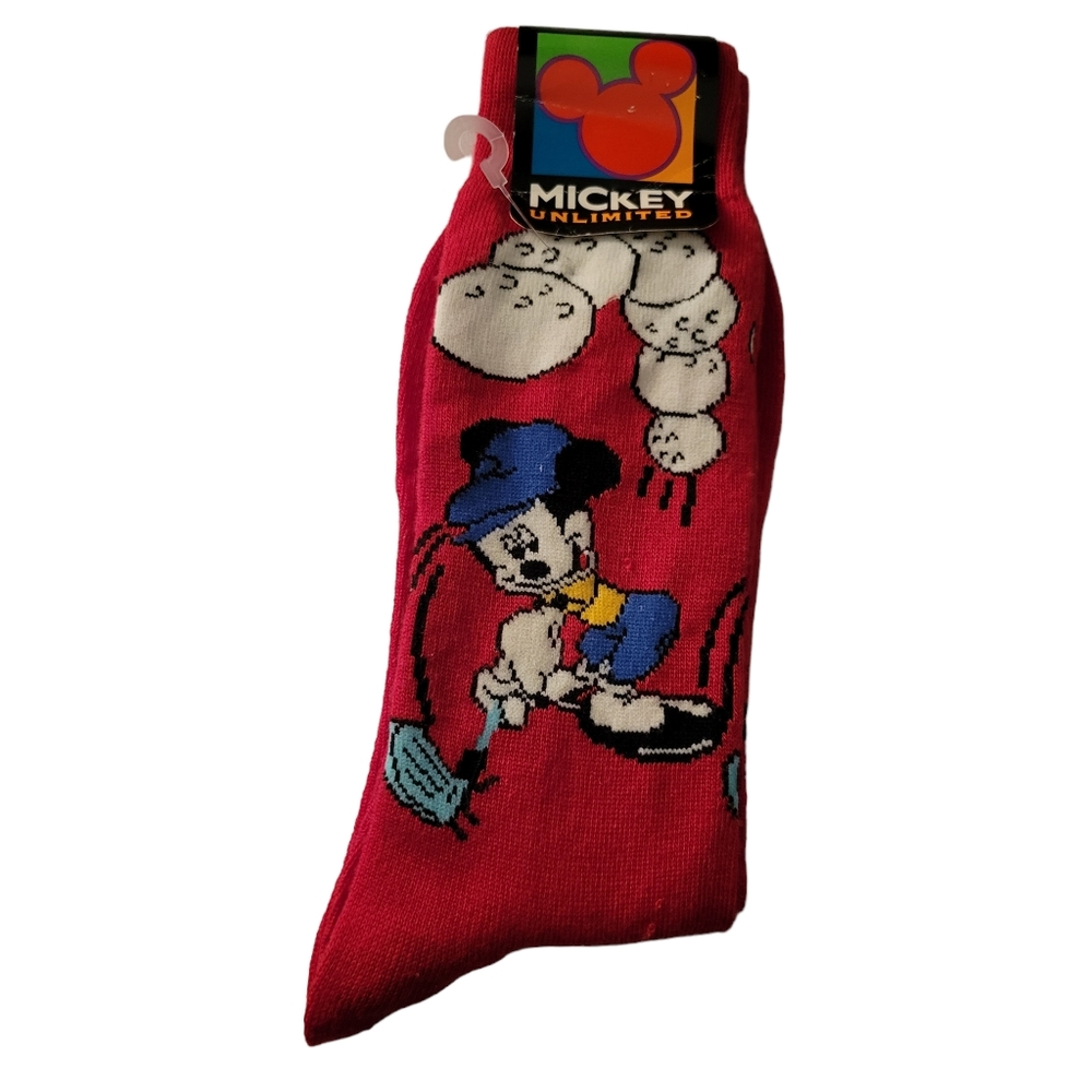 Vtg Nwt Mickey Mouse Sports Golf Theme Socks Red Mens 10-13